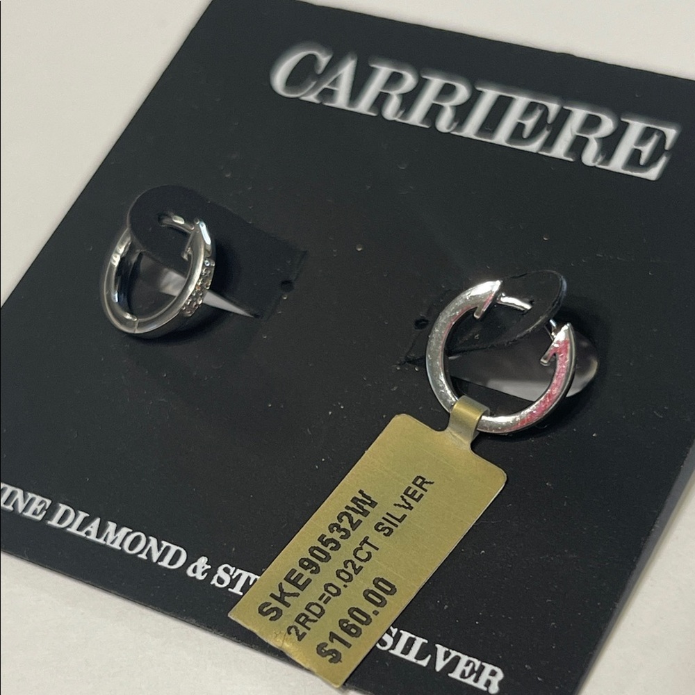 Carriere Genuine Diamond/Sterling Silver Huggie Hoop Earrings